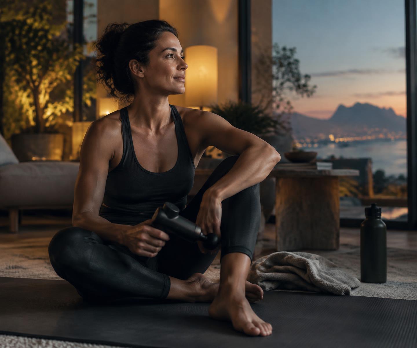 Active adult using wellness technology at home